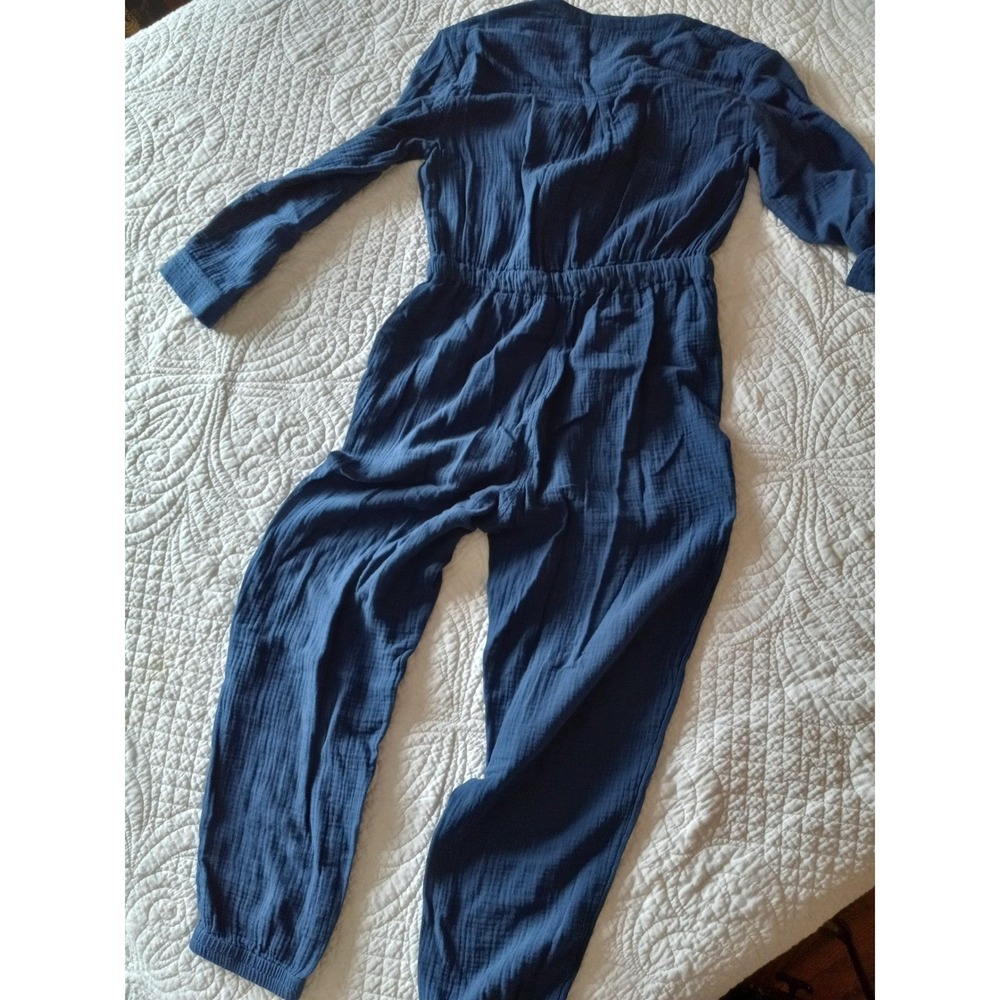 Madewell Blue Cotton Double Gauze Jumpsuit Tapered Leg Coastal Boho 4